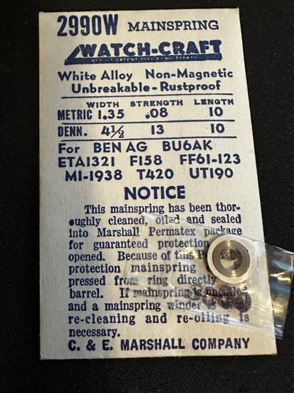 WATCH-CRAFT Mainspring 2990W for ETA 1321, Bulova 6AK, Mido 1938, Tavannes 420 - Alloy