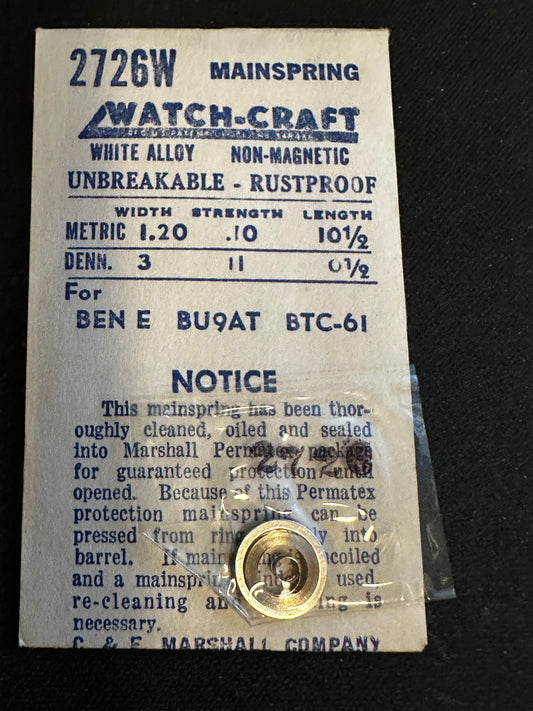 WATCH-CRAFT Mainspring 2726W for Benrus E, Bulova 9AT, Beguelin 61 - Alloy
