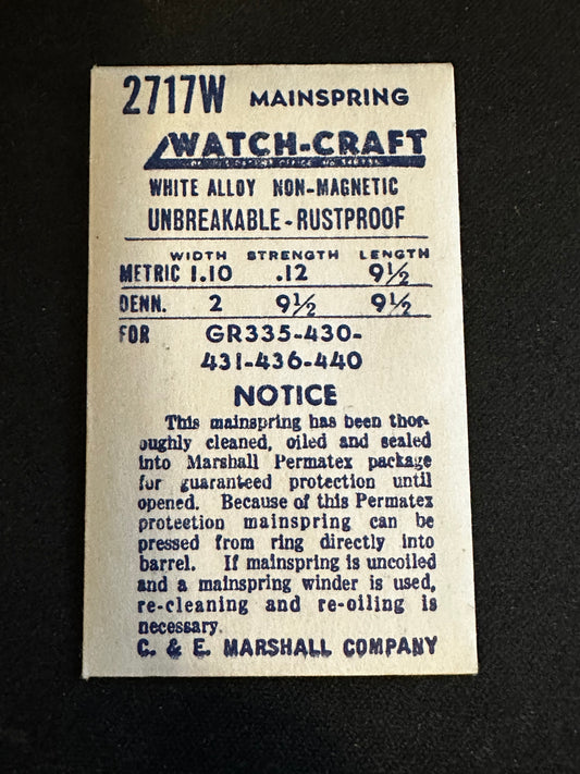 WATCH-CRAFT Mainspring 2717W for Gruen 335, 430, 431, 436 & 440 - Alloy
