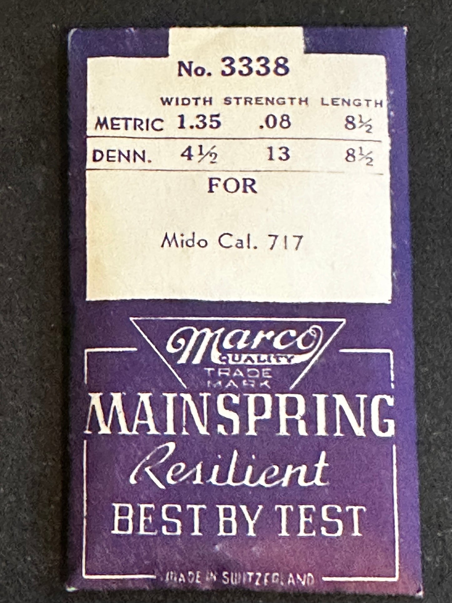 Marco Mainspring #3338 for Mido caliber 717 - Steel