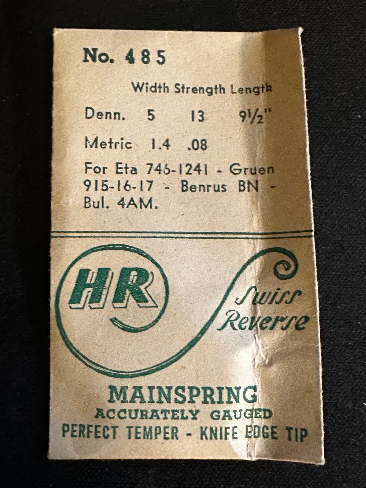 HR Mainspring No. 485 for ETA 746 - 1241, Bulova 4AM, Benrus BN - Steel