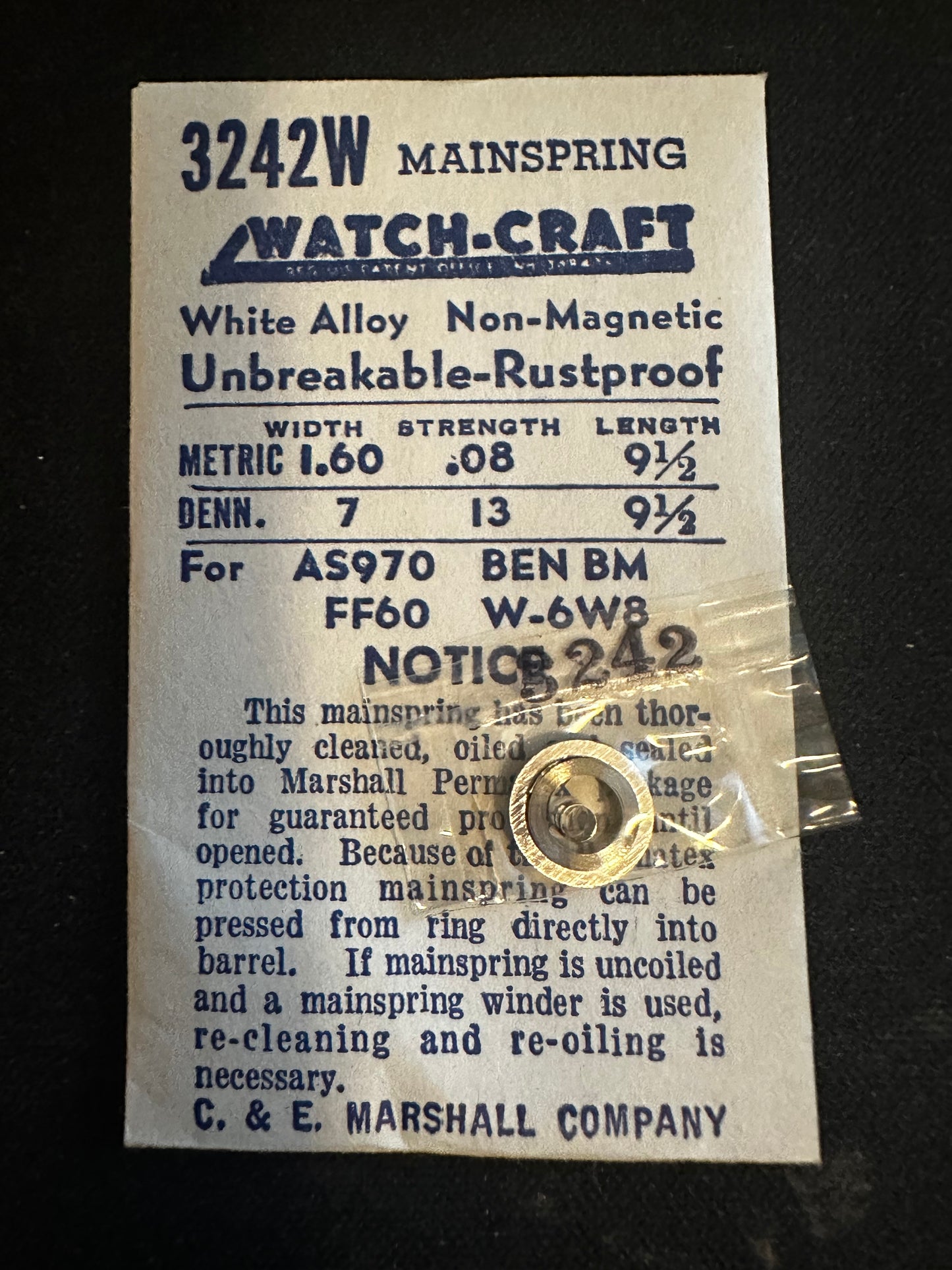 WATCH-CRAFT Mainspring 3242W for AS 970, Benrus BM, Font 60, Wittnauer 6W8 - Alloy