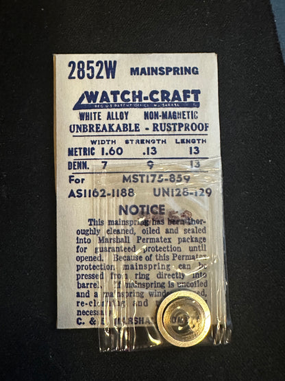 WATCH-CRAFT Mainspring 2852W for Universal 128, 129, MST 175, 859, AS 1162, 1188 - Alloy
