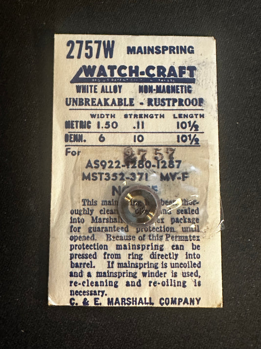 WATCH-CRAFT Mainspring 2757W for AS 922, 1280, 1287, MST 352, 371, MV F - Alloy