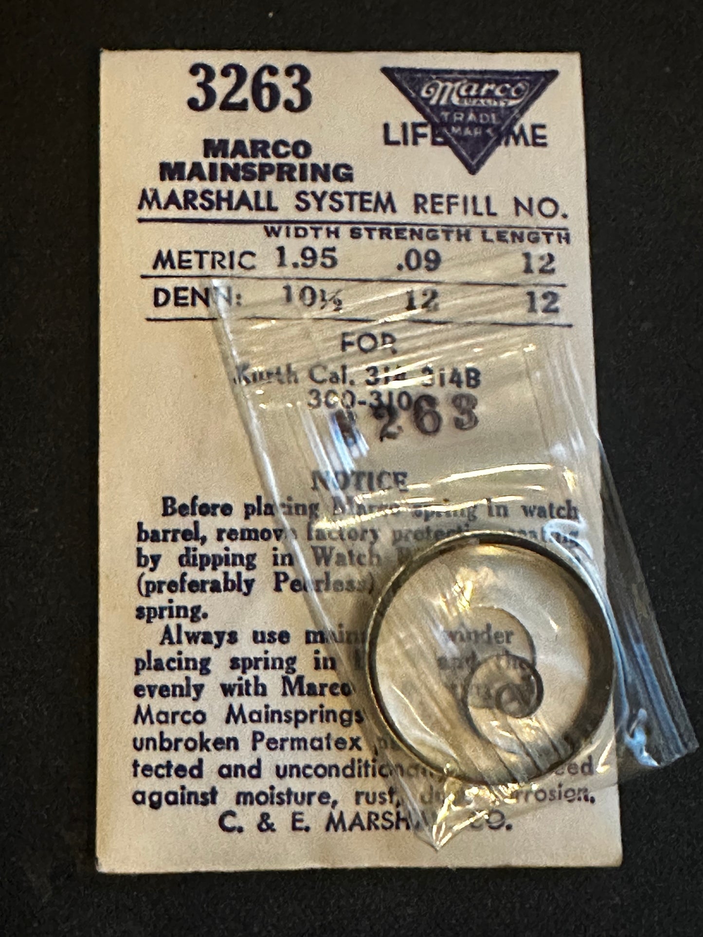 Marco Mainspring #3263 for Kurth 300, 310, 314, 314B - Steel