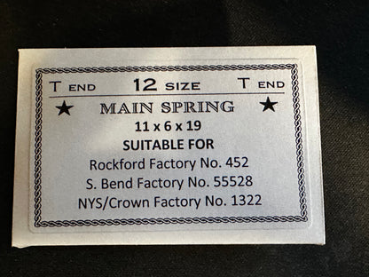South Bend 12s Mainspring for 1st Model #55528 by STAR - Steel