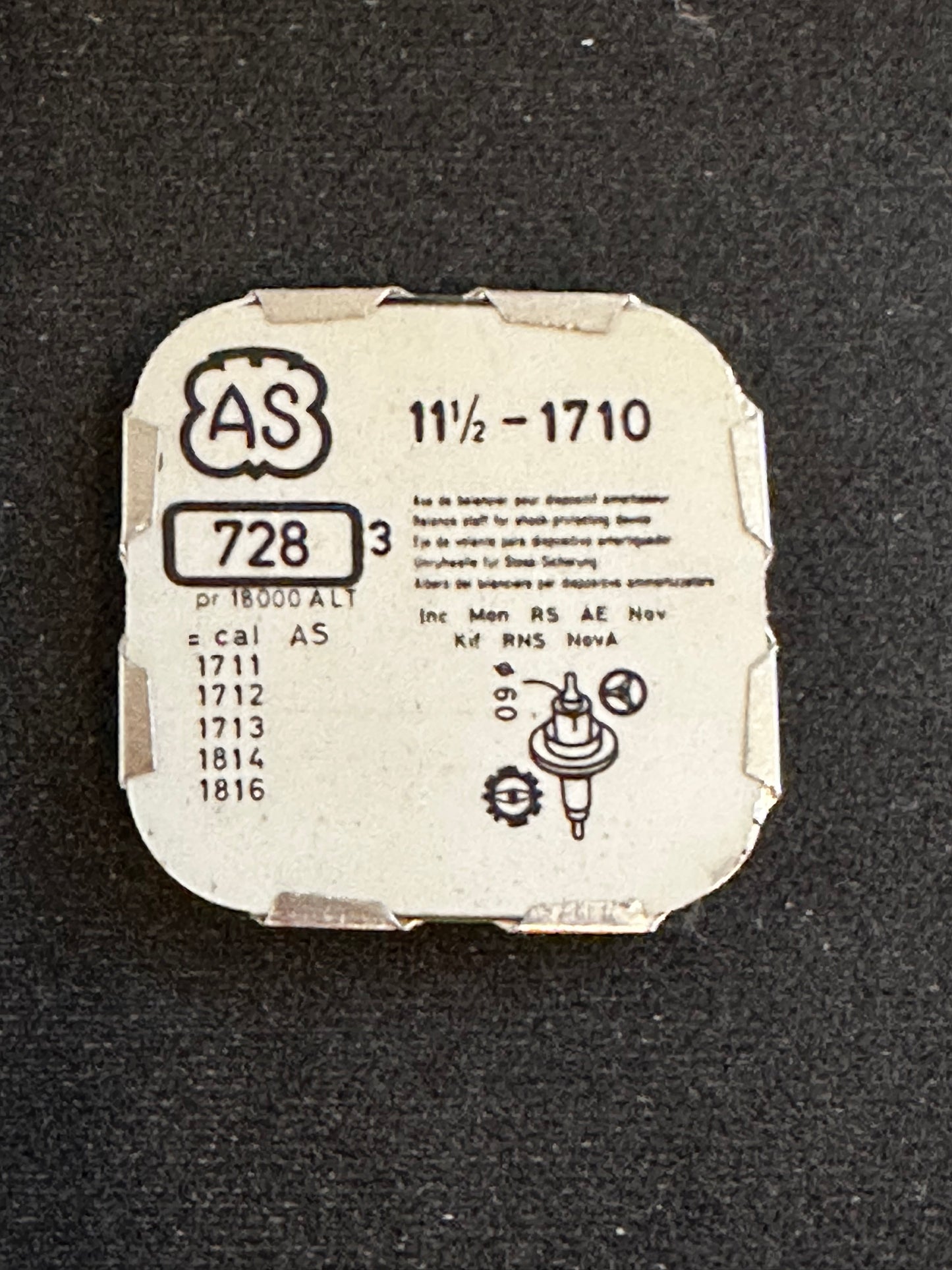 Ebauches SA Balance Staffs (3) for AS 11½ ligne caliber 1710 & variants - new