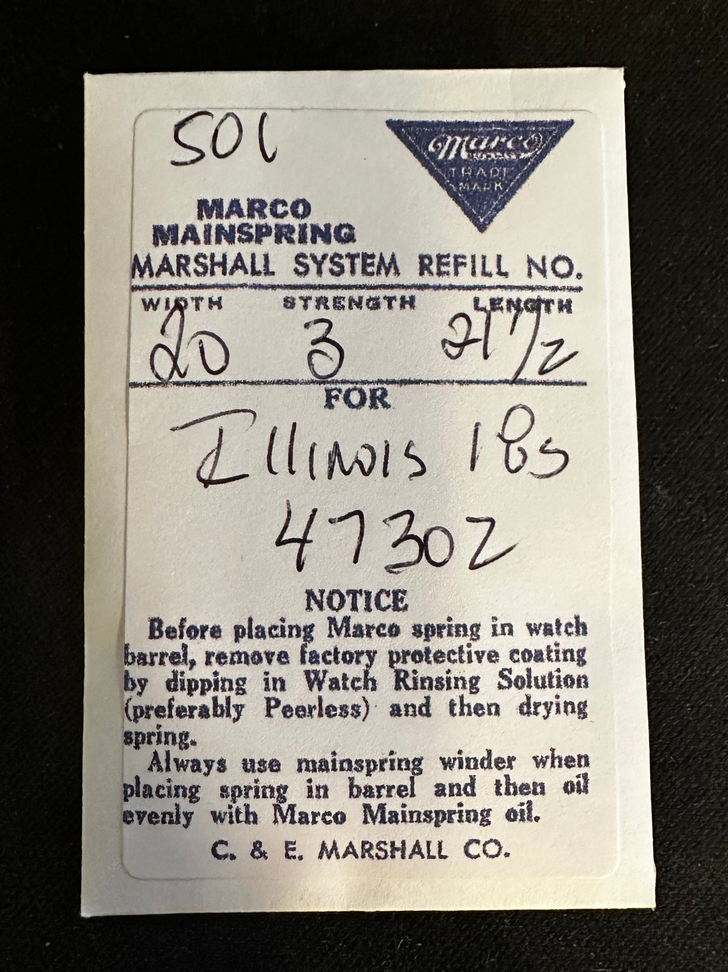Marco Mainspring #501 for Illinois 18s No. 47302 - Steel