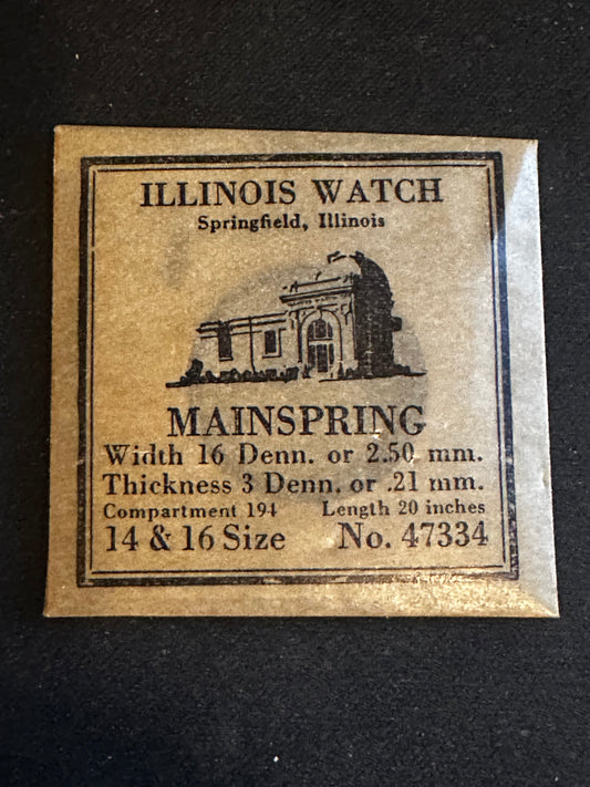 Illinois Factory Mainspring No. 47334 for 14s & 16s movements - Steel