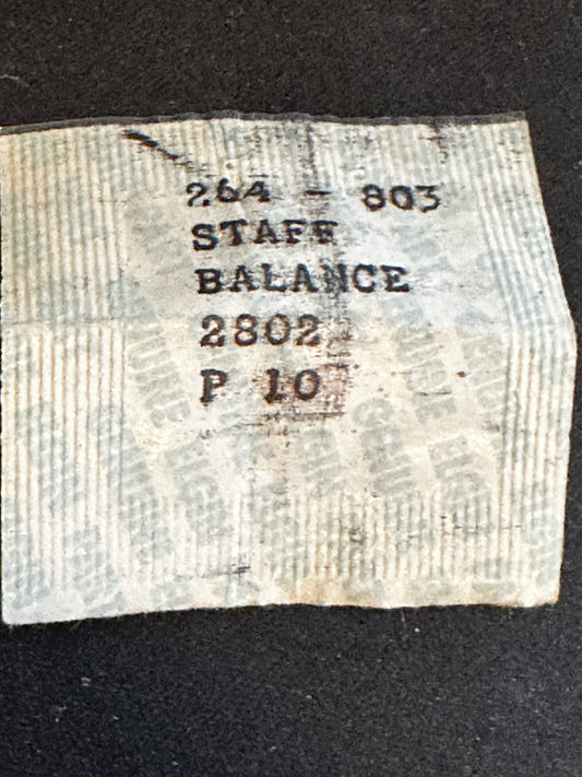 Elgin Factory Balance Staff for 12s movements, Pivot .10, No. 2802