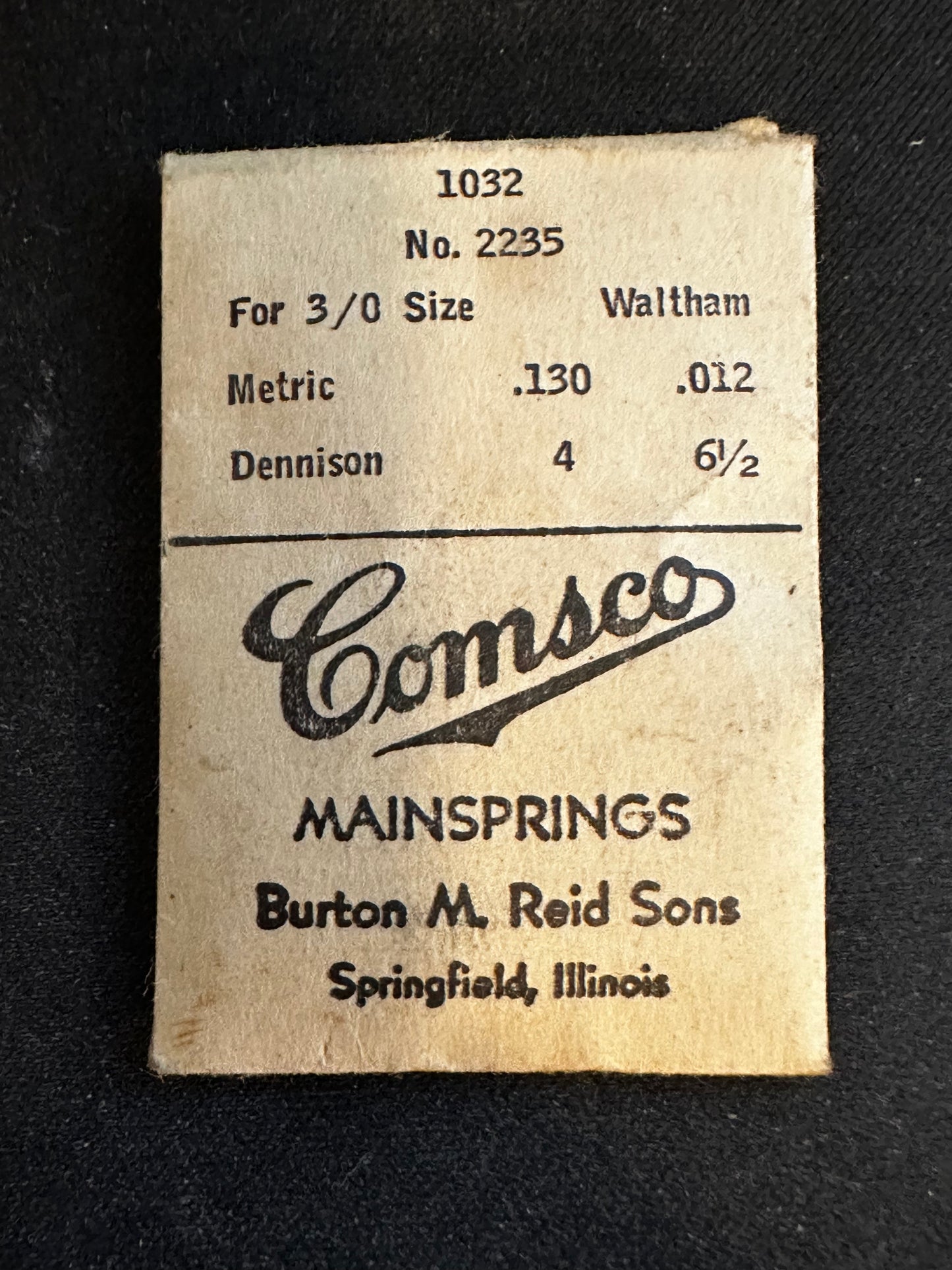 Comsco Mainspring #1032 for Waltham 6/0s Jewel Series No. 2235 - Steel