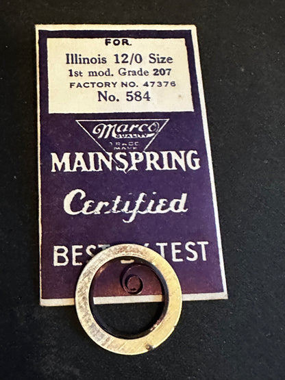 Marco Mainspring #584 for Illinois 12/0s Factory No. 47376 - Steel