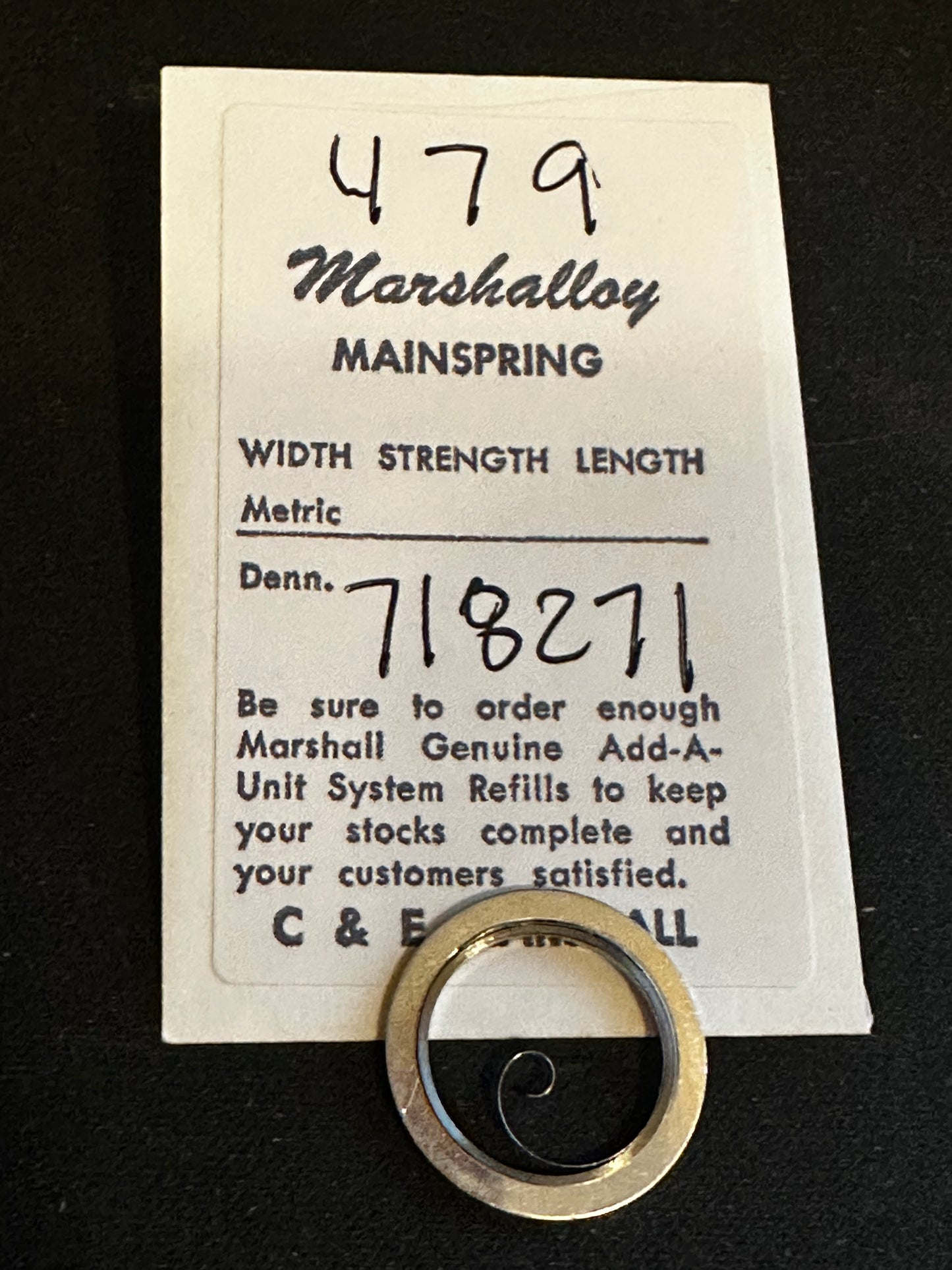 Marco Marshalloy Mainspring #479 for Hamilton 8/0s No. 7221 / 718271 - Alloy