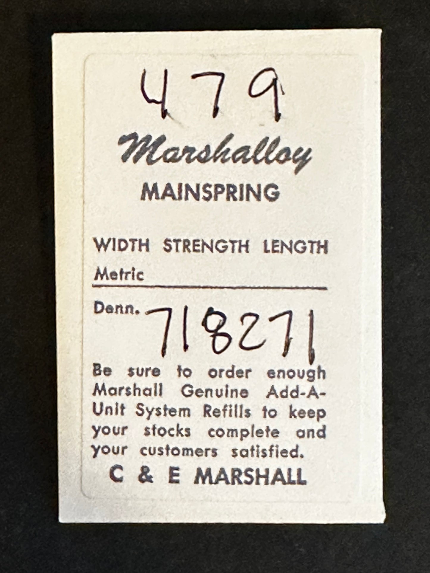 Marco Marshalloy Mainspring #479 for Hamilton 8/0s No. 7221 / 718271 - Alloy