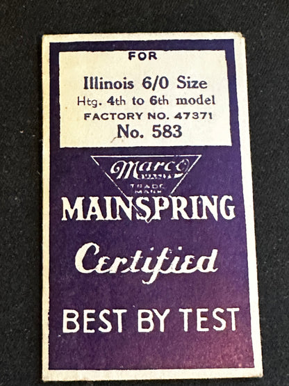 Marco Mainspring #583 for Illinois 6/0s Factory No. 47371 - Steel