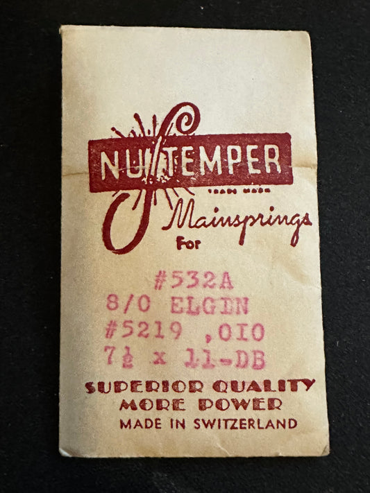 NuTemper Mainspring #532A for Elgin 8/0s Factory No. 5219 - Steel