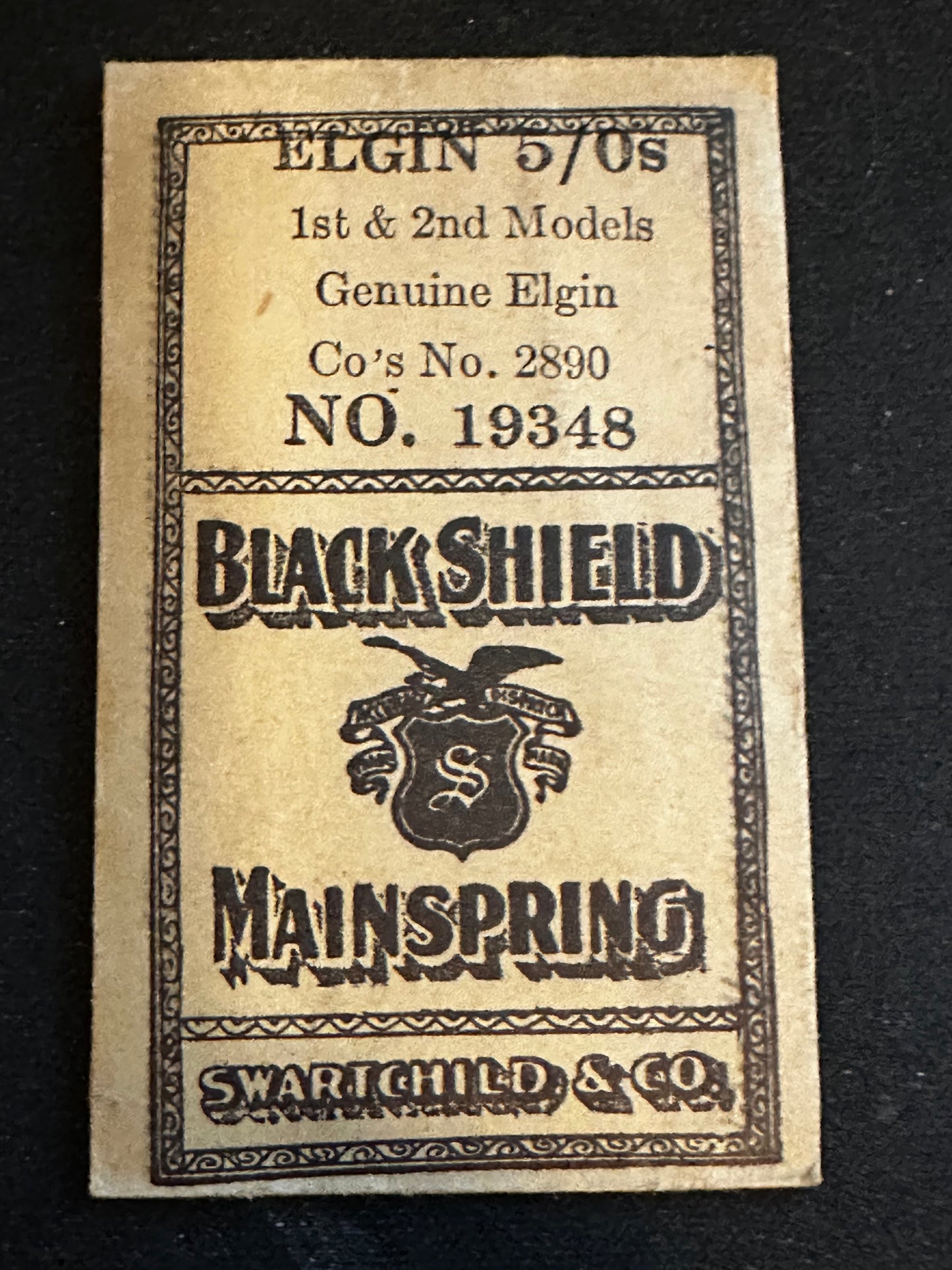 Swartchild Black Shield Mainspring for Elgin 5/0s No. 2890 - Steel