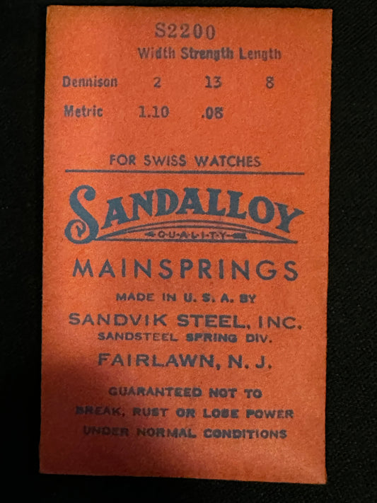 Sandsteel Sandalloy Mainspring S2200 for Bulova 4AB, 4AK, 4AL, 4PP, 5AL, 5P, 5PP, 5PPI - Alloy