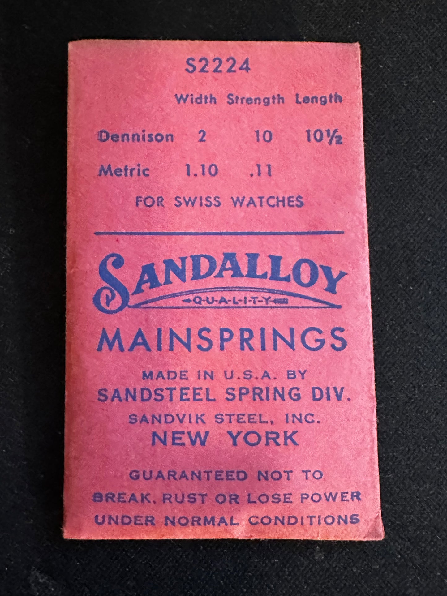 Sandsteel Sandalloy Mainspring S2224 for Gruen caliber 405, 406, 410, 411, etc - Alloy