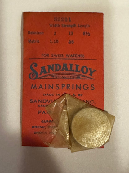 Sandsteel Sandalloy Mainspring S2201 for AS 748, 772, Font 355, A. Michel 630, 631, 632, Universal 220 - Alloy