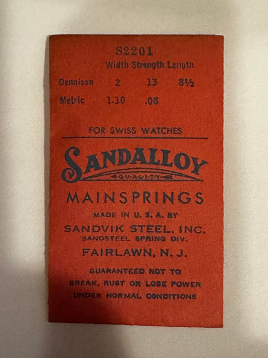 Sandsteel Sandalloy Mainspring S2201 for AS 748, 772, Font 355, A. Michel 630, 631, 632, Universal 220 - Alloy