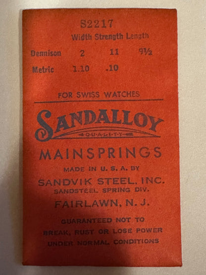 Sandsteel Sandalloy Mainspring S2217 for Font 1146, Bulova 8AN, Gruen 723 - Alloy