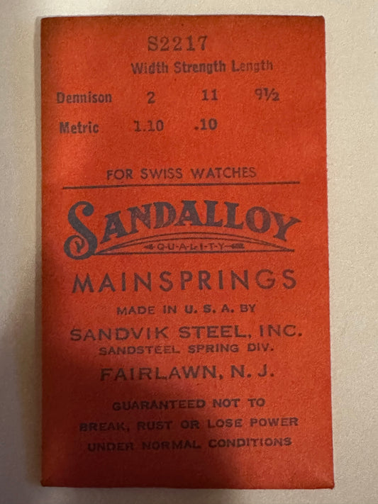 Sandsteel Sandalloy Mainspring S2217 for Font 1146, Bulova 8AN, Gruen 723 - Alloy
