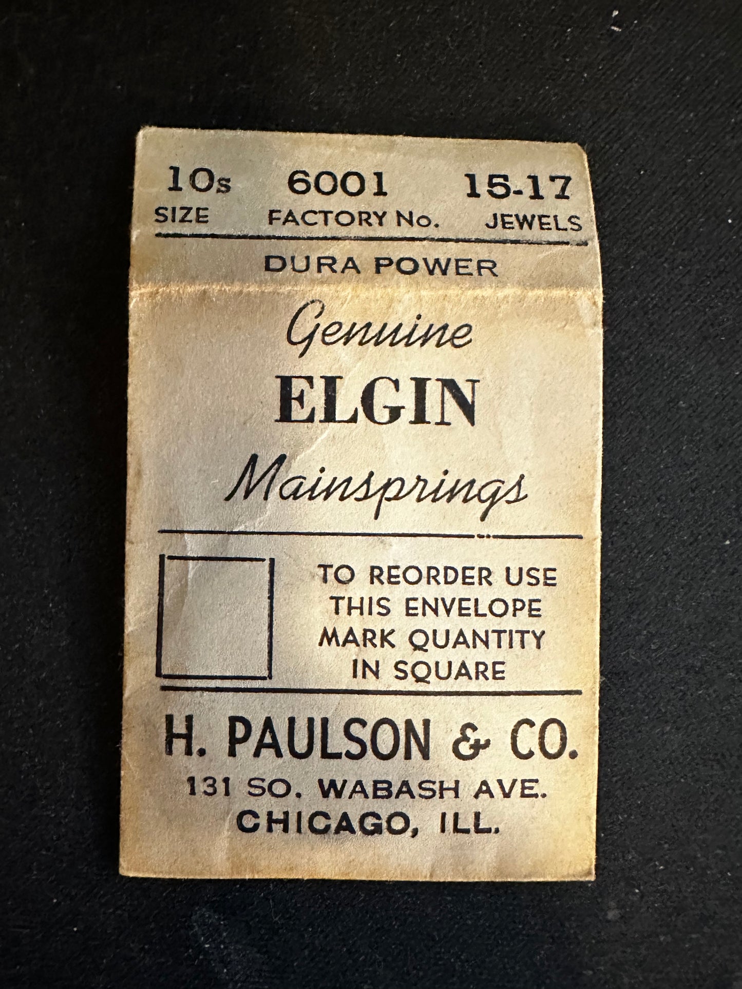 Paulson repackaged Elgin Durapower 10s Mainspring No. 6001 - Alloy