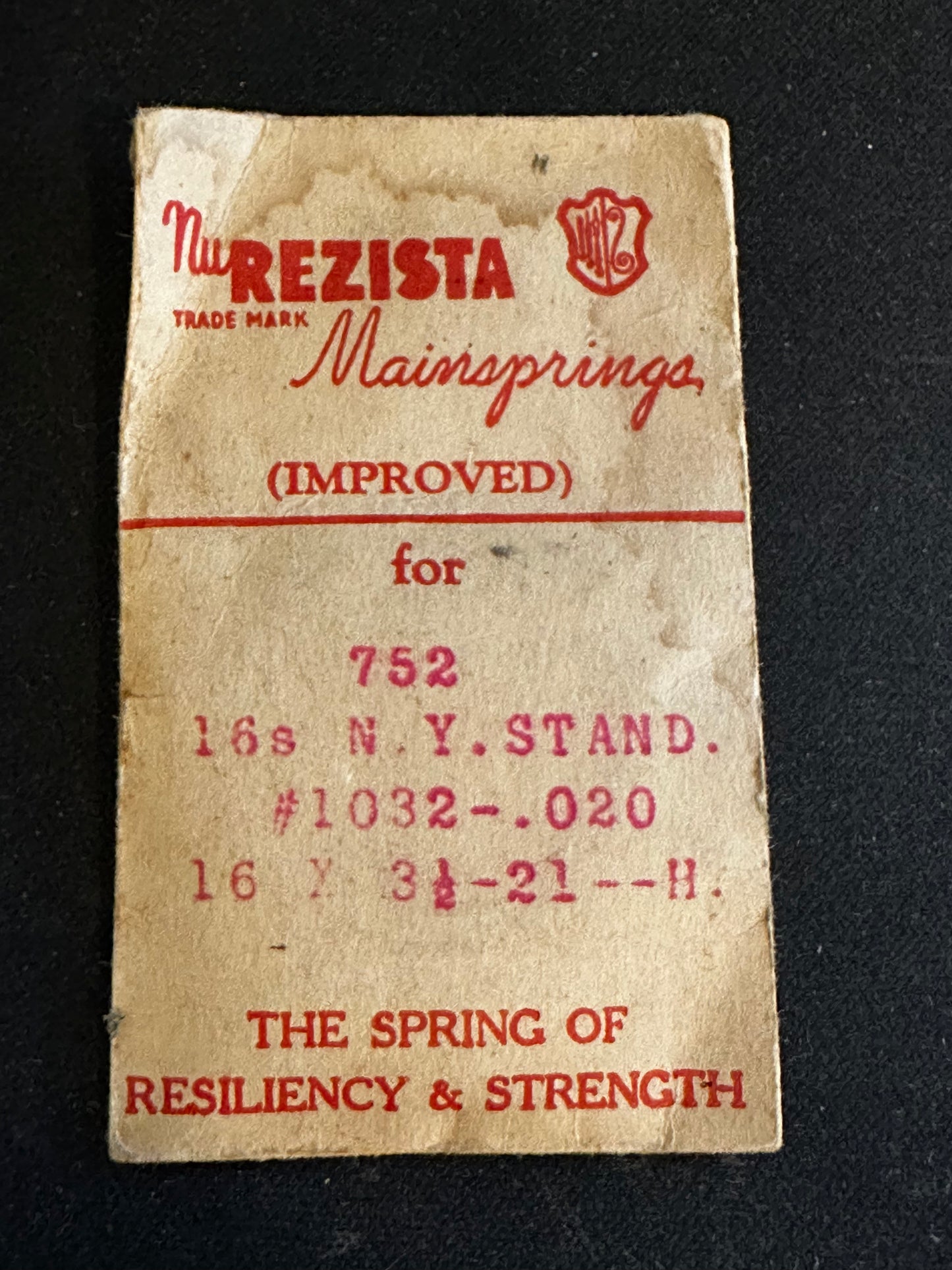 NuREZISTA Mainspring #752 for 16s N.Y. Standard No. 1032 / 3196 HOLE - Steel