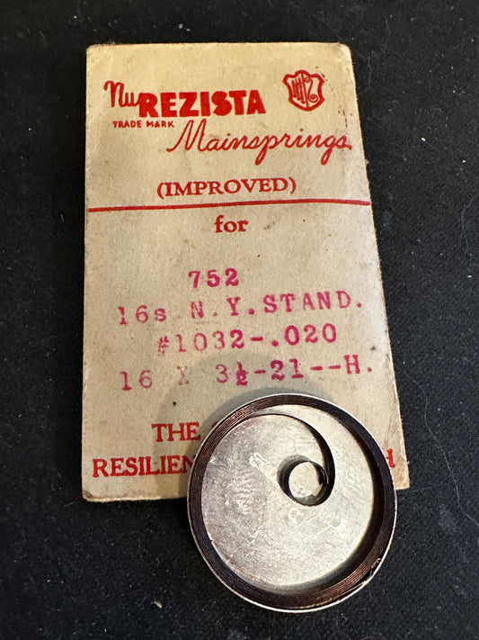 NuREZISTA Mainspring #752 for 16s N.Y. Standard No. 1032 / 3196 HOLE - Steel