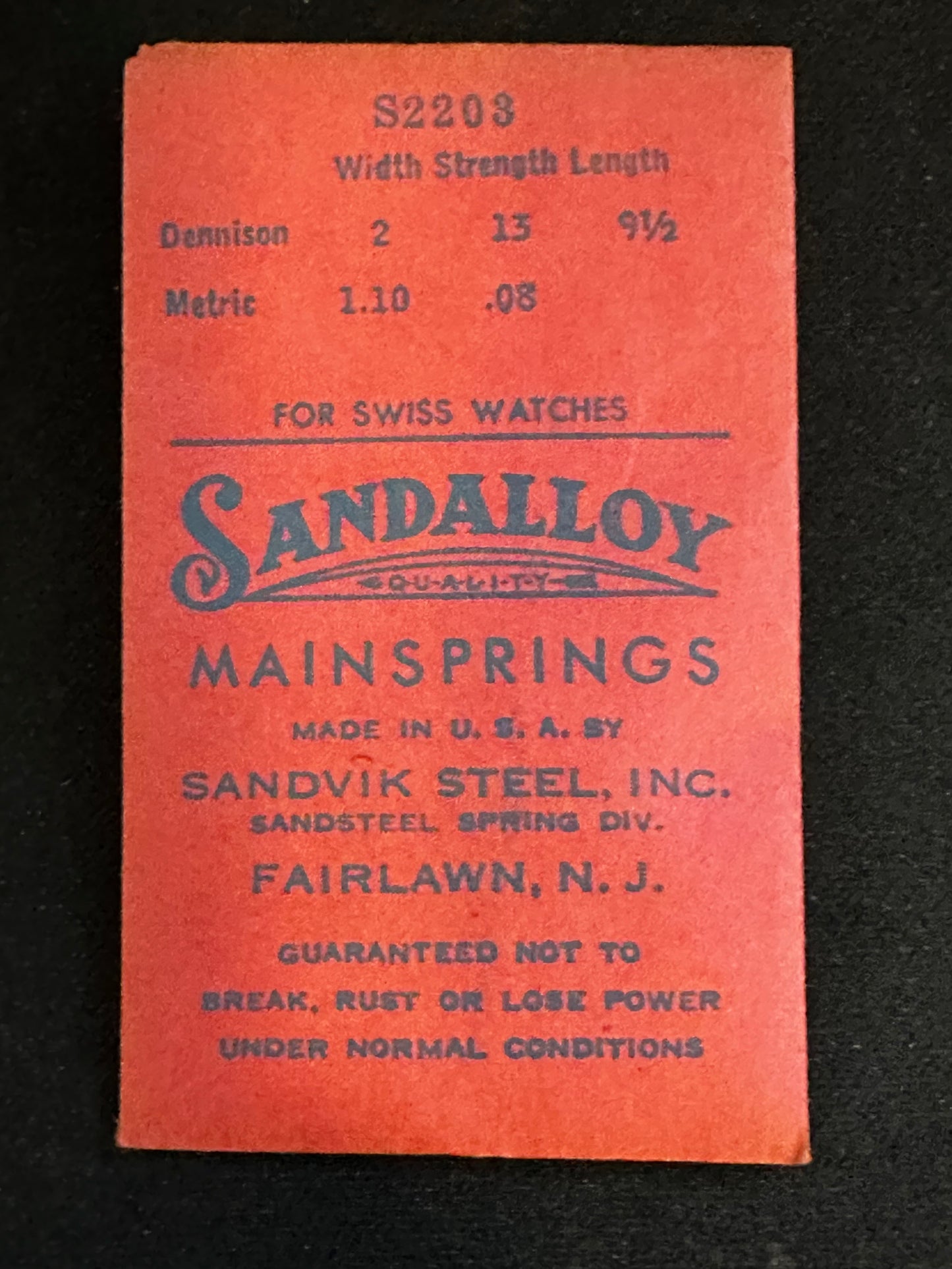 Sandsteel Sandalloy Mainspring S2203 for ETA 705, AV 16, Buren 300, 301, Pierce 53 - Alloy
