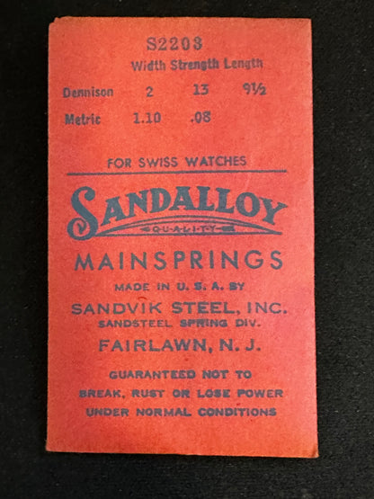 Sandsteel Sandalloy Mainspring S2203 for ETA 705, AV 16, Buren 300, 301, Pierce 53 - Alloy