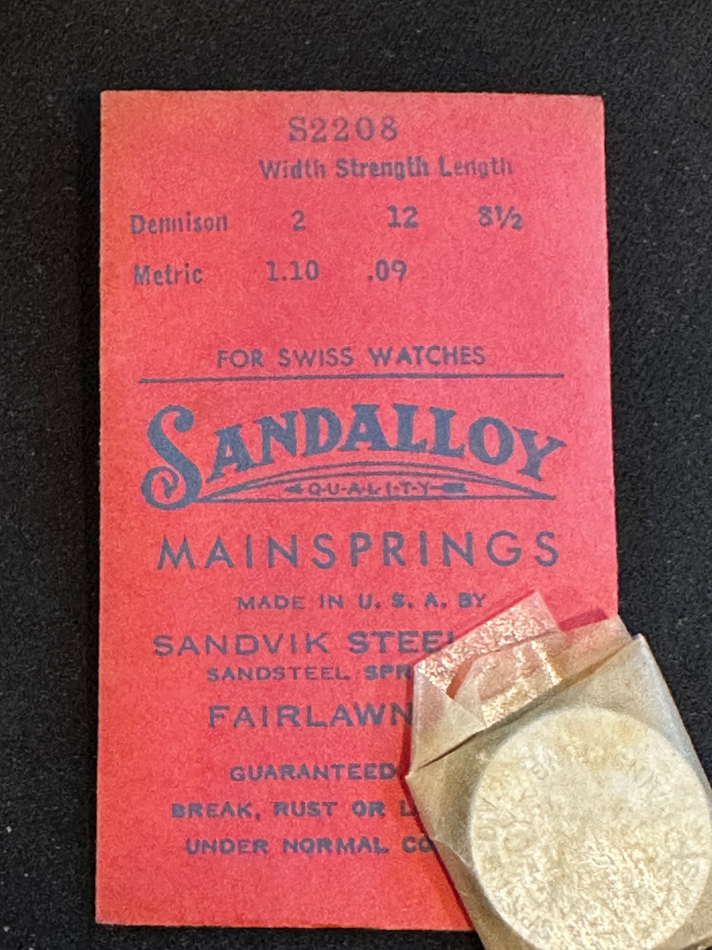Sandsteel Sandalloy Mainspring S2208 for AS 555, 815, 846, 869, 878, 885, 921, 1092, Bulova 6K, 6S, 8P - Alloy