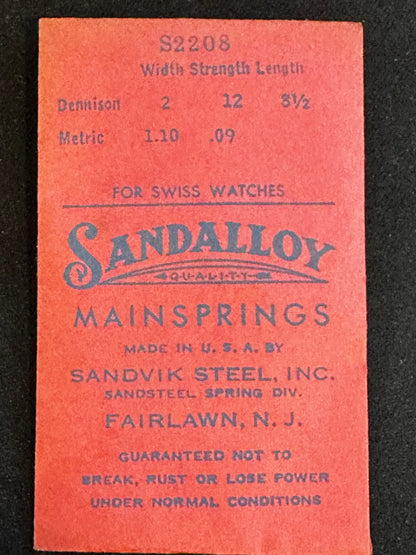 Sandsteel Sandalloy Mainspring S2208 for AS 555, 815, 846, 869, 878, 885, 921, 1092, Bulova 6K, 6S, 8P - Alloy