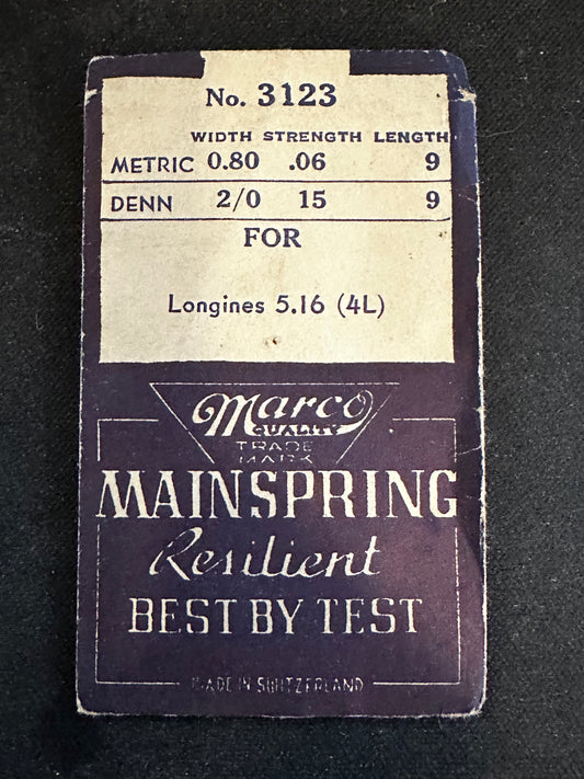 Marco Mainspring #3123 for Longines Caliber 5.16 (4L) - Steel