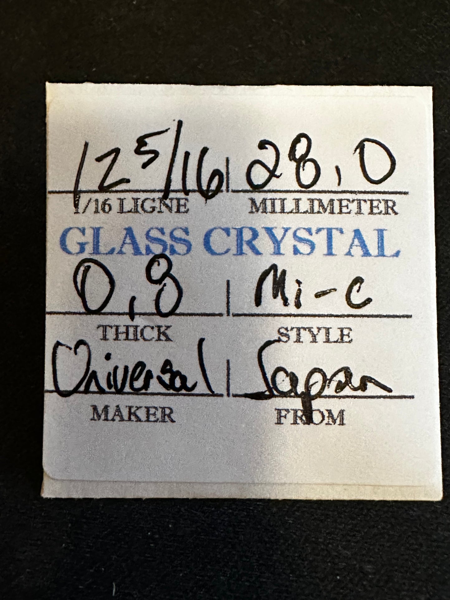 Universal Vintage Small Glass Watch Crystal 12-5/16 (~28.0mm) - NOS