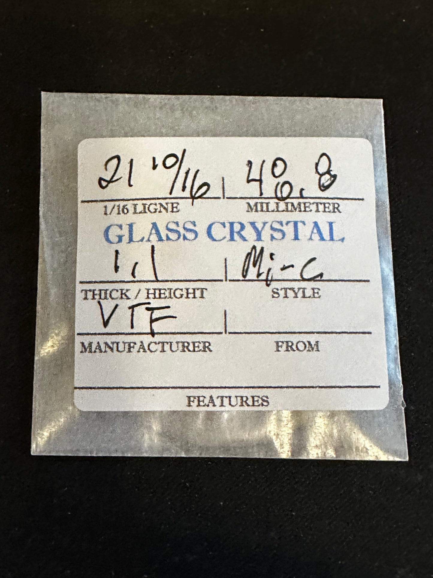 VTF Vintage Glass Pocket Watch Crystal 21-10/16 (~48.8mm) - NOS