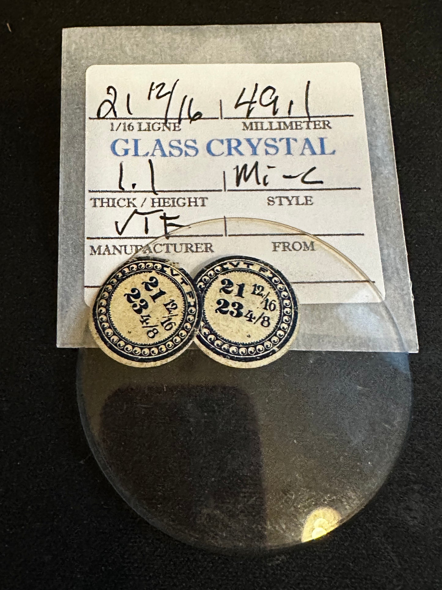 VTF Vintage Glass Pocket Watch Crystal 21-12/16 (~49.1mm) - NOS