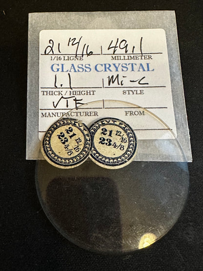VTF Vintage Glass Pocket Watch Crystal 21-12/16 (~49.1mm) - NOS