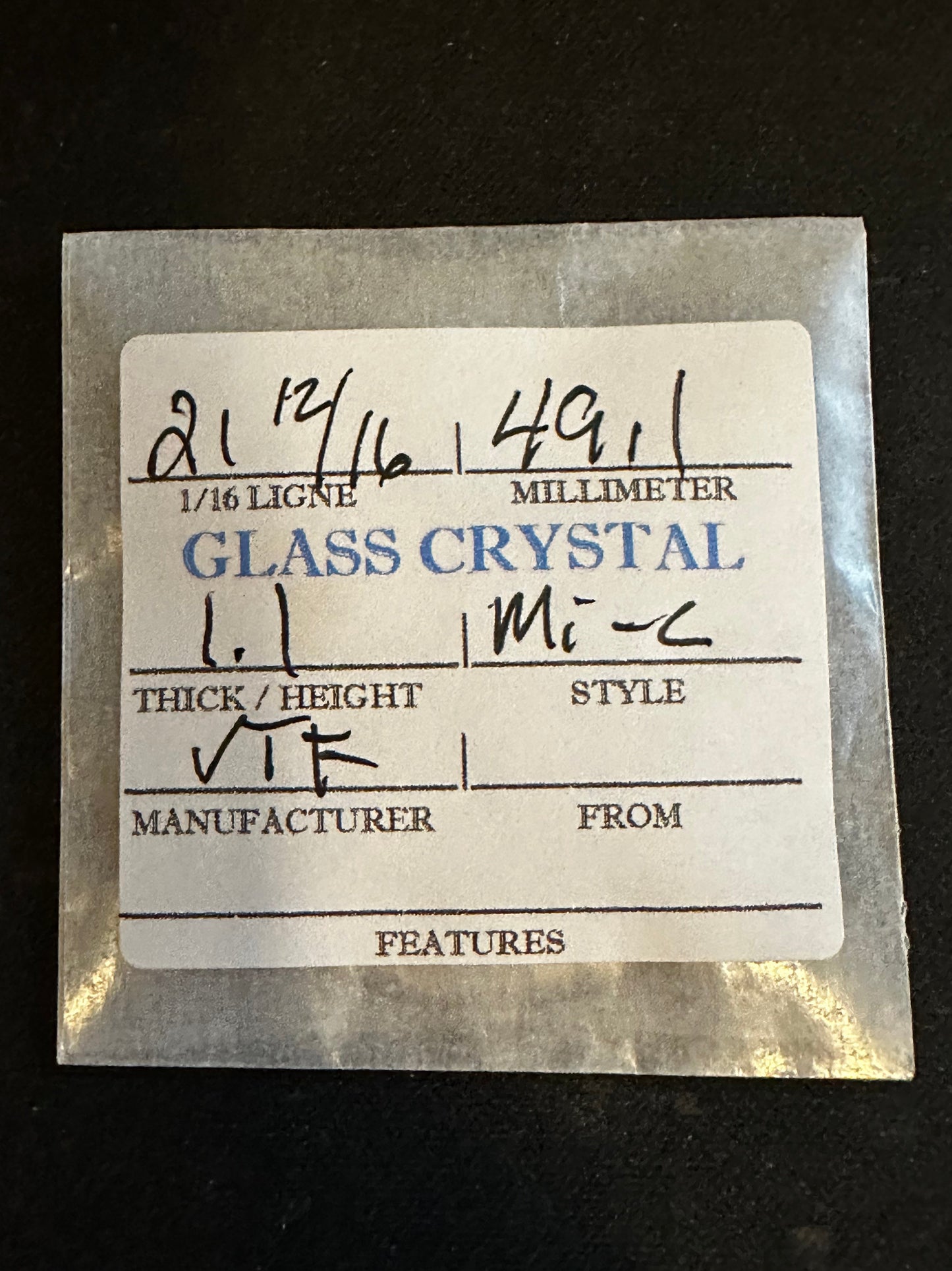VTF Vintage Glass Pocket Watch Crystal 21-12/16 (~49.1mm) - NOS