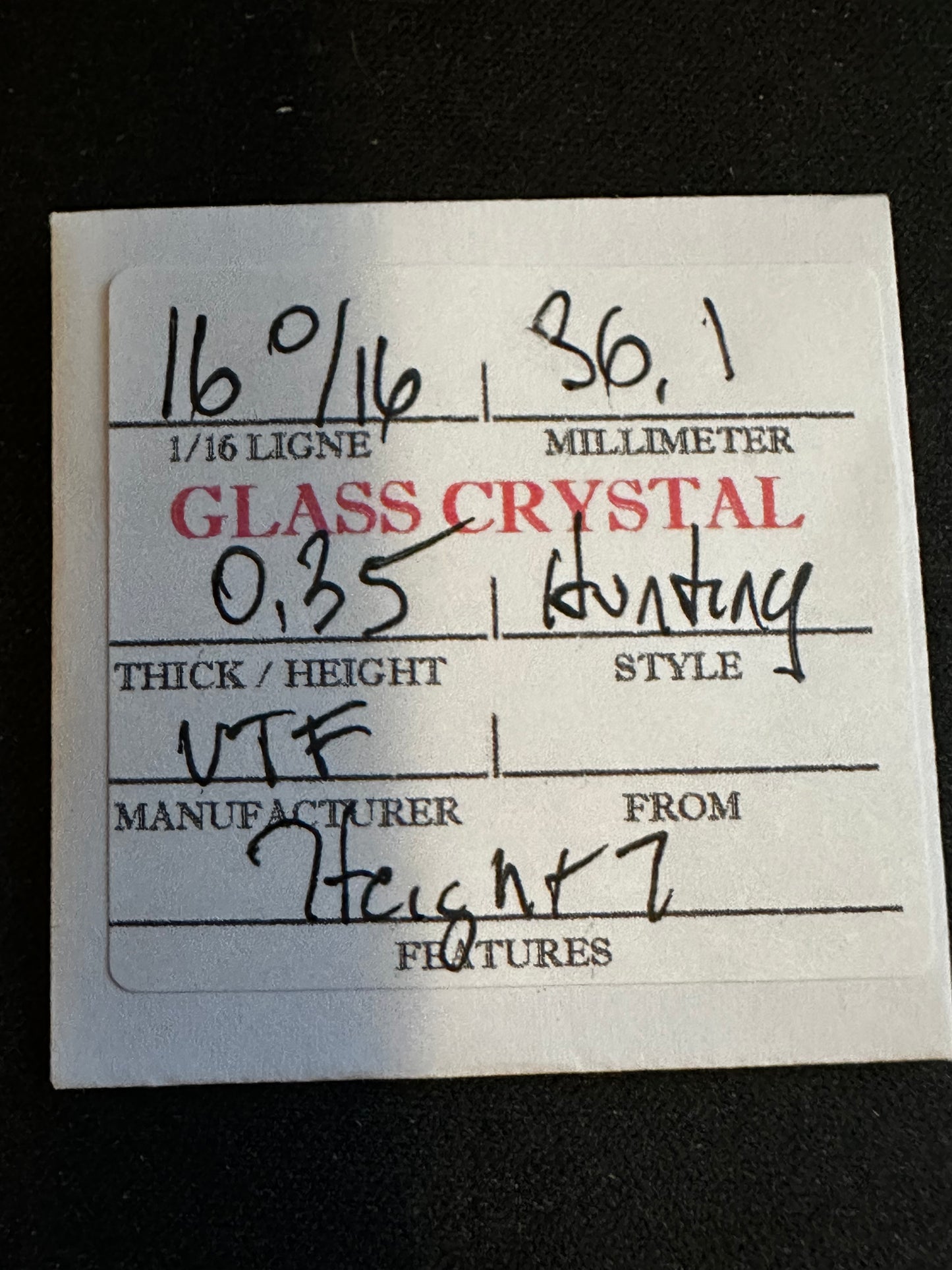 VTF Vintage Glass Hunting Case Watch Crystal 16-0/16 (~36.1mm) - NOS