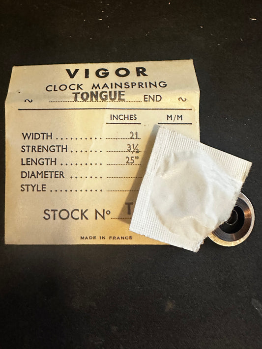 Vigor TONGUE End Clock Mainspring for Muller caliber 26 - 21 x 3½ x 25" Long - T 300.4