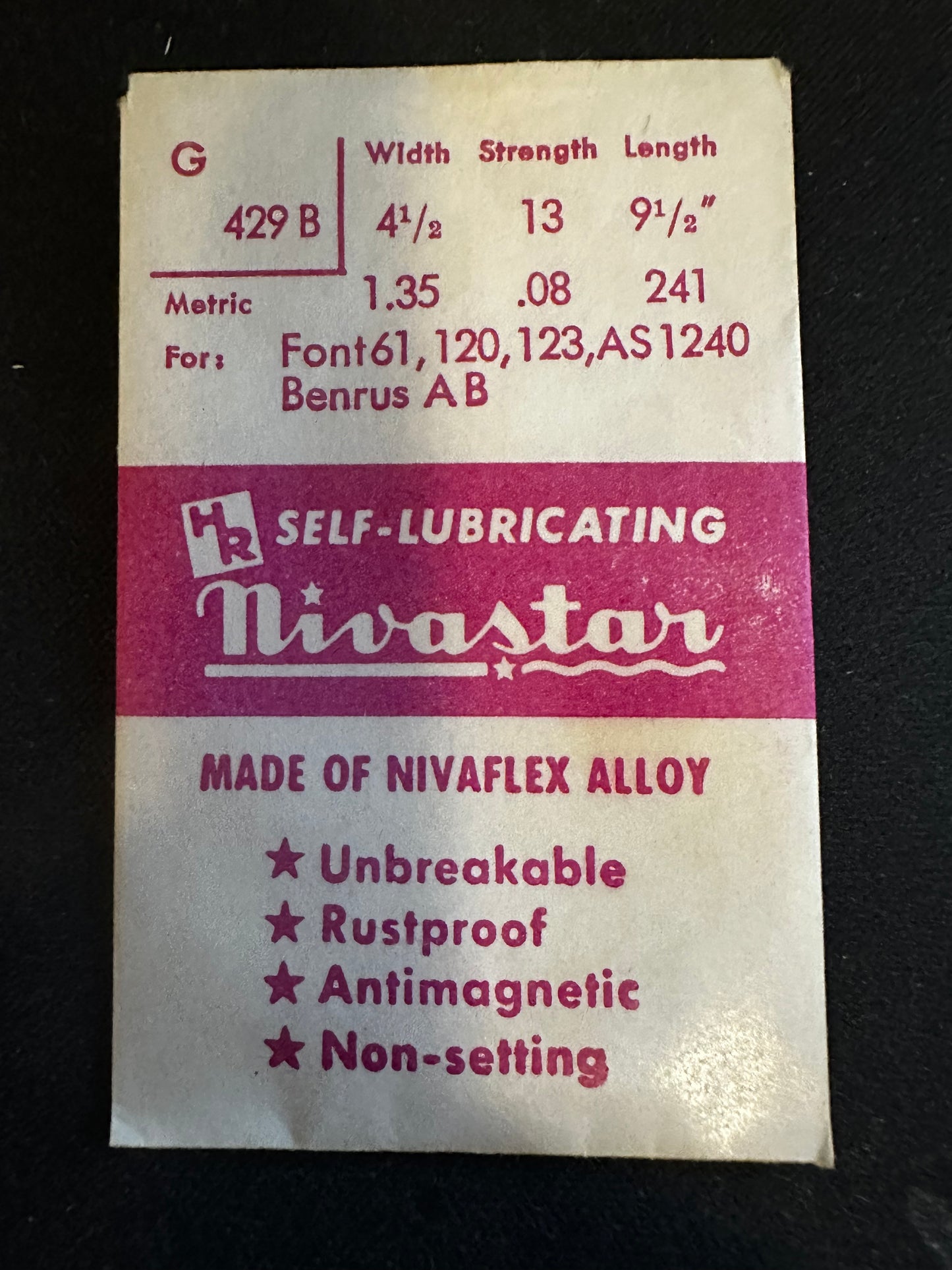 HR Nivastar Mainspring G429B for Font 61, 120, 123, Benrus AB, AS 1240 - Alloy