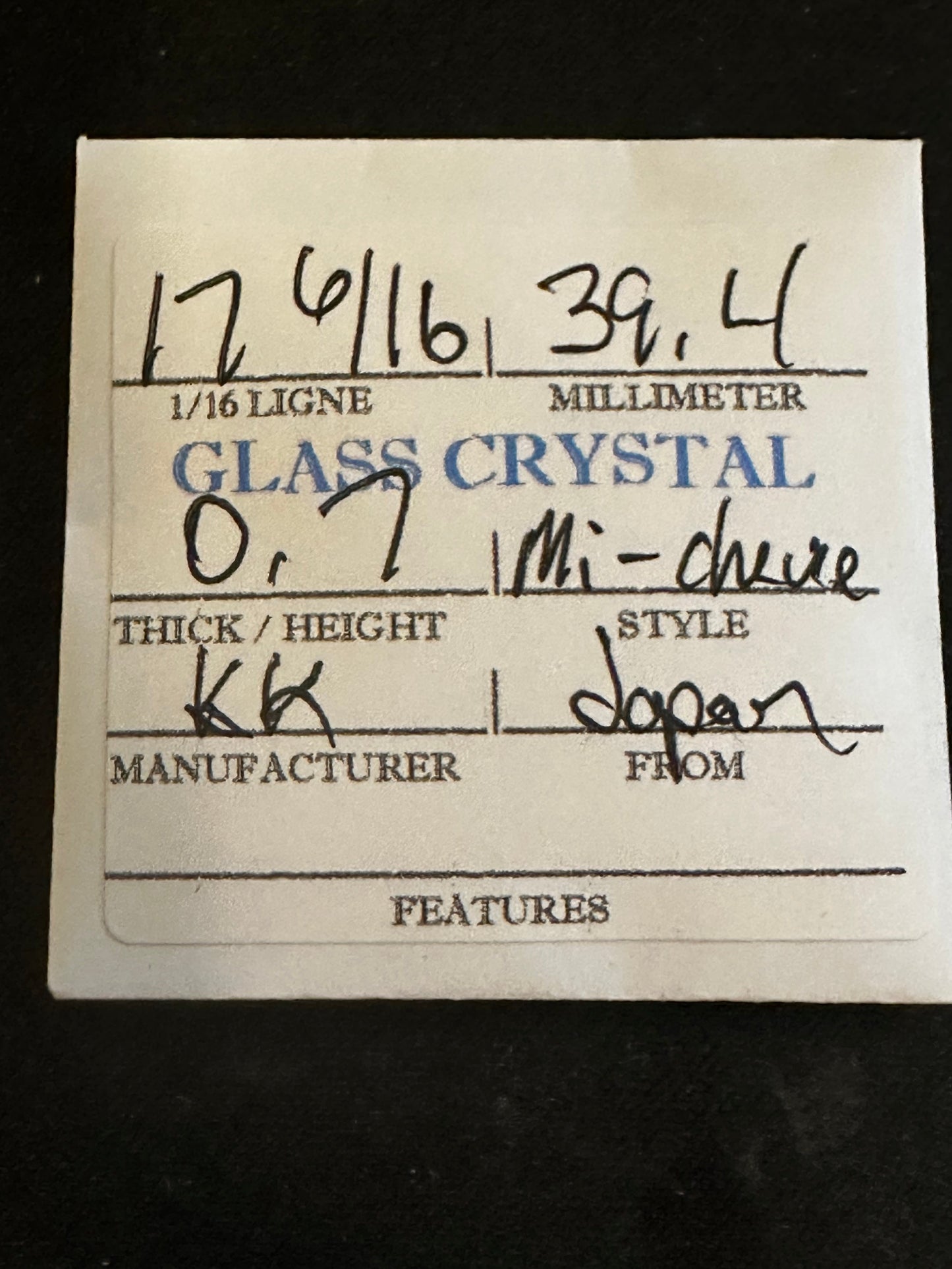 KK Mi-Chevee Vintage Glass Pocket Watch Crystal 17-6/16 (39.4mm) - NOS