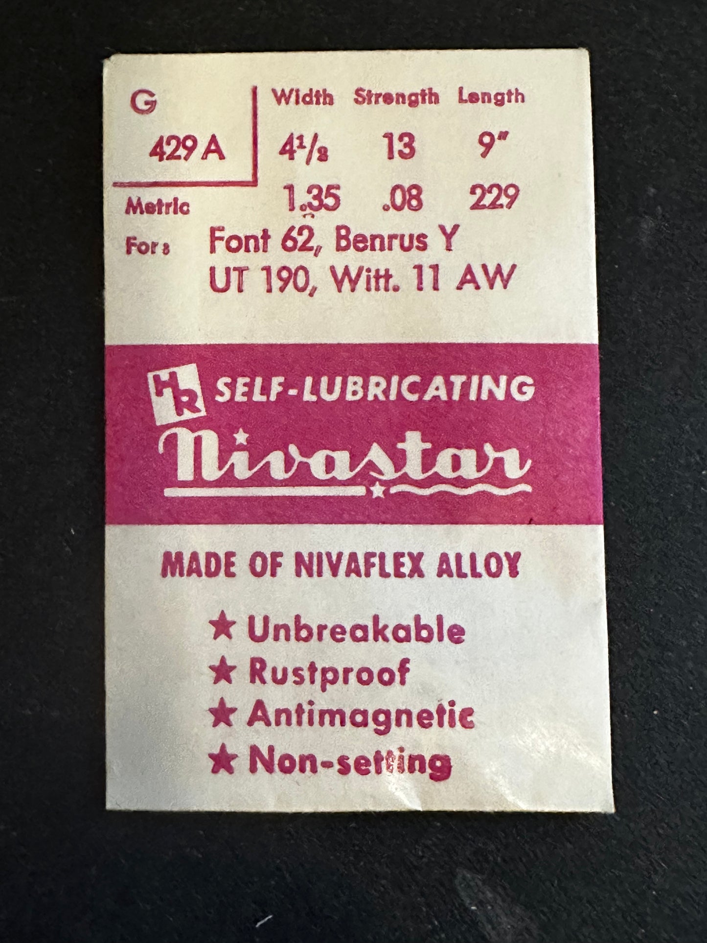 HR Nivastar Mainspring G429A for Wittnauer 11AW, Font 62, Benrus Y - Alloy