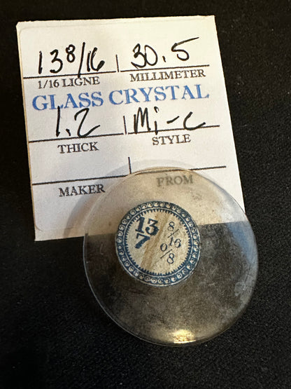 Vintage Glass Watch Crystal 13-8/16 (~30.5mm) - NOS