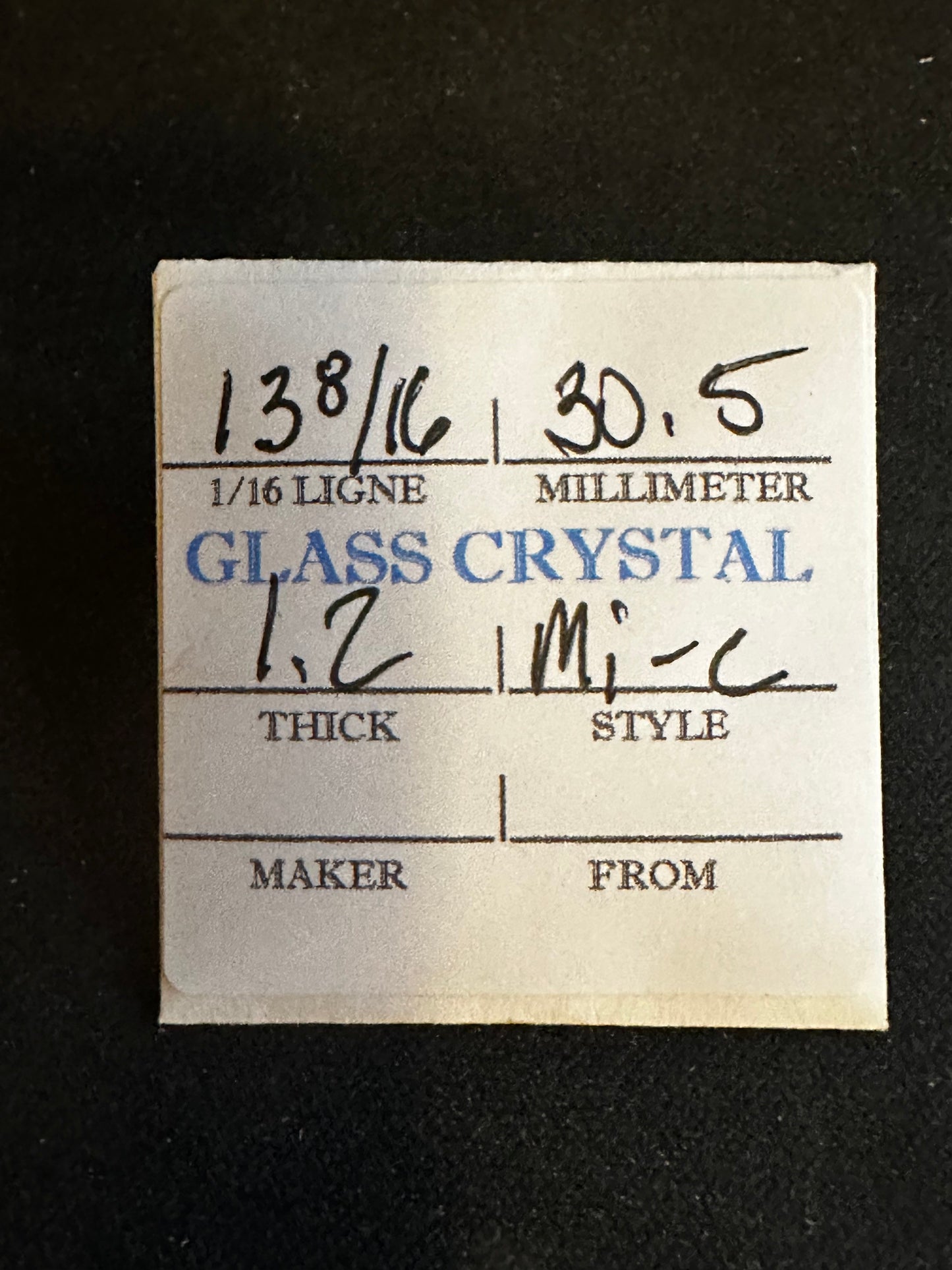 Vintage Glass Watch Crystal 13-8/16 (~30.5mm) - NOS