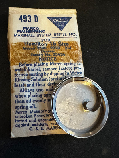 Marco Mainspring #493D for Hamilton 16 Model 992B, 950B No. 35434 - Alloy