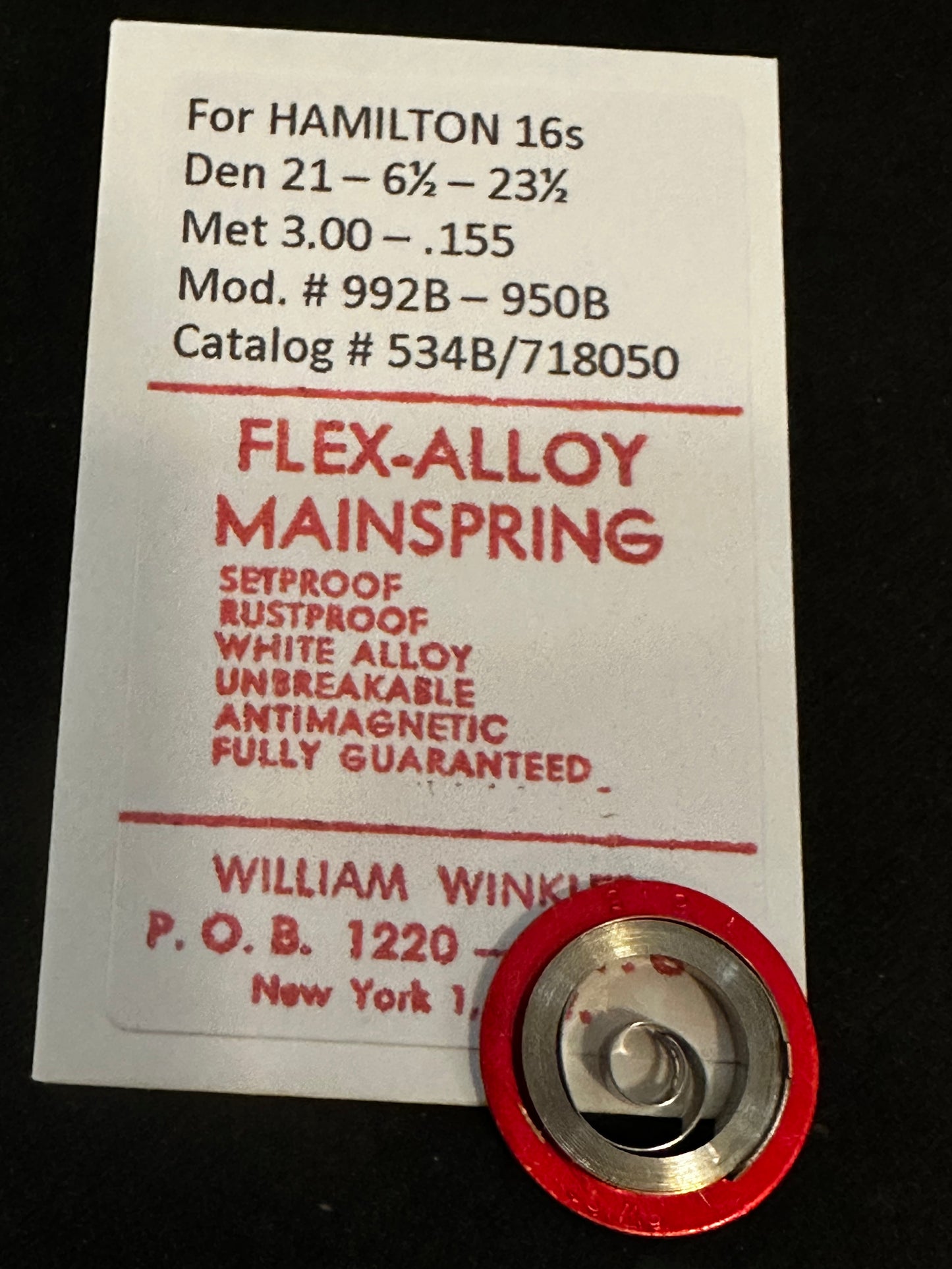 Flex-Alloy Mainspring for 16s Hamilton 992B - 950B No. 534B / 718050 - Alloy
