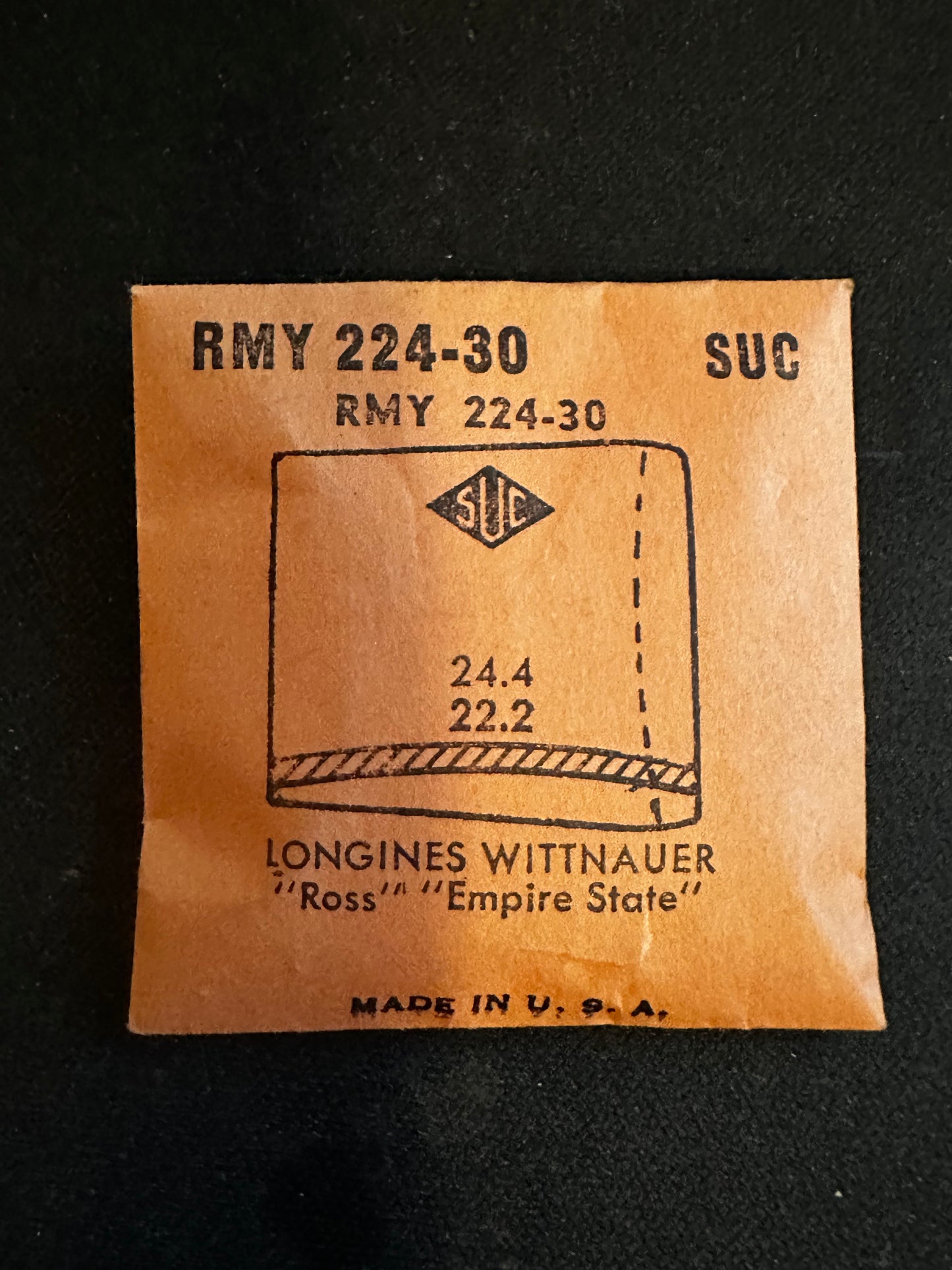 SUC Rocket Crystal RMY 224-30  for LONGINES / WITTNAUER 24.4 x 22.2mm - New